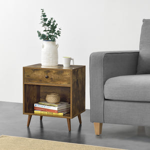 Stolik boczny Ronneby 58x50x40cm z szufladą Ciemny odcień drewna en.casa