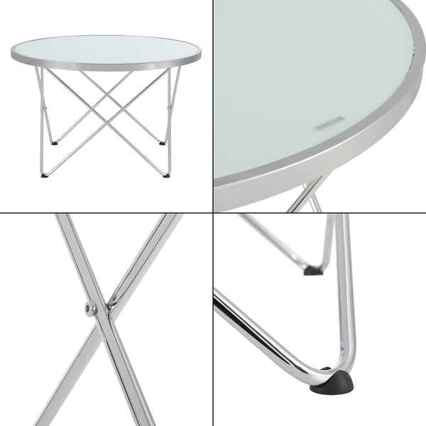 Stolik kawowy Nikkeby metalowa rama srebrny/mleczne szkło [en.casa]