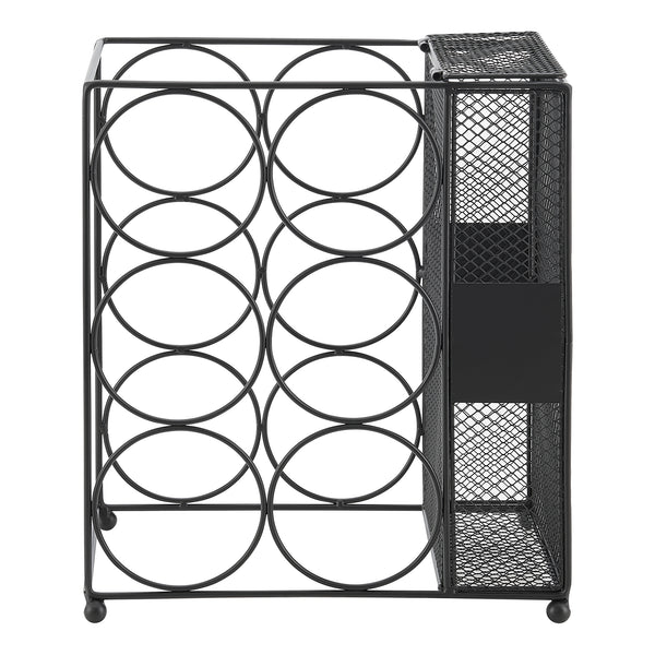 Stojak na wino Drangedal na 6 butelek z pojemnikiem siatkowym [en.casa]