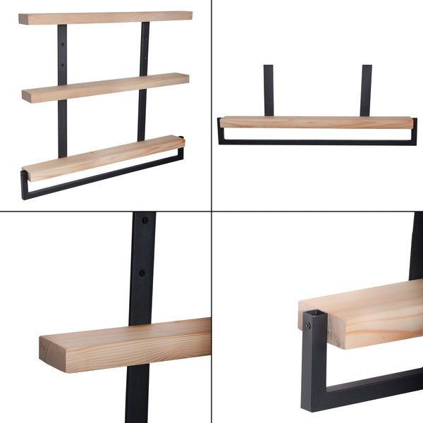 Półka ścienna Nykøbing z 3 półkami naturalna/czarna [en.casa]