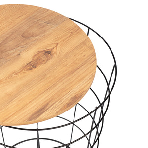 Zestaw stolików bocznych Hundested 2-częściowy zestaw metalowy kosz czarny / kolory drewna [en.casa]