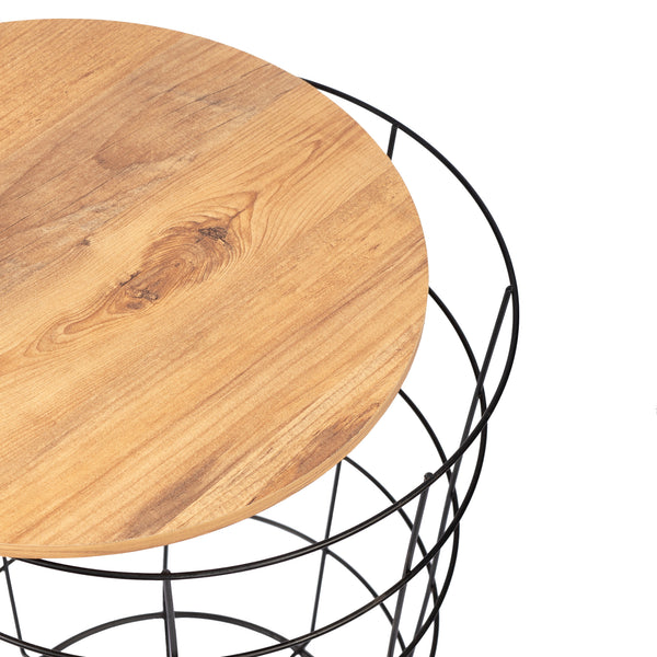 Zestaw stolików bocznych Hundested 2-częściowy zestaw metalowy kosz czarny / kolory drewna [en.casa]