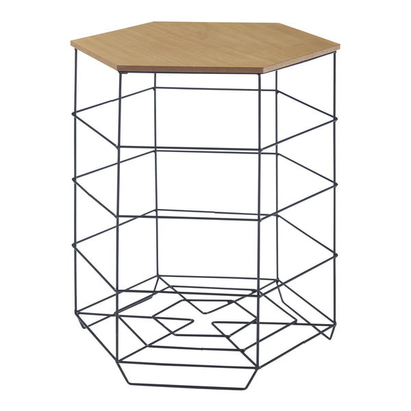 Zestaw stolików bocznych Hørsholm zestaw 2 metalowy kosz czarny / kolory drewna [en.casa]