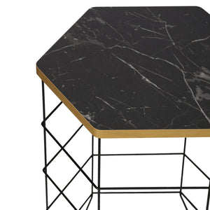 Zestaw stolików bocznych Hørning zestaw 3 metalowych koszyków czarny / marmurowy wygląd [en.casa]
