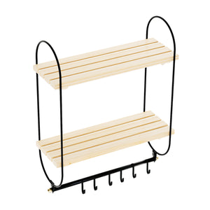 Półka ścienna Pielavesi z 6 haczykami czarna/naturalna [en.casa]