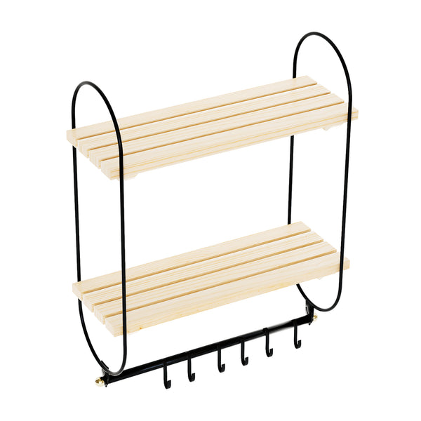 Półka ścienna Pielavesi z 6 haczykami czarna/naturalna [en.casa]