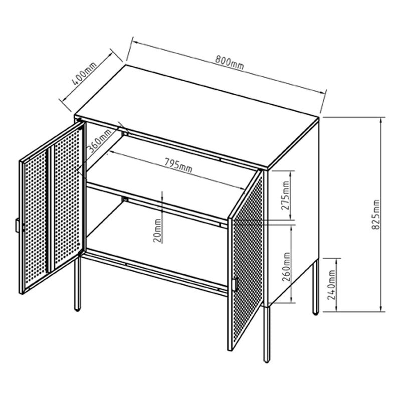 Szkic wymiarowy Sideboard Castelli 82,5 x 80 x 40 cm Biały Stal [en.casa]