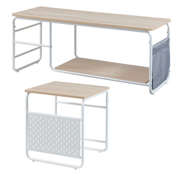 Stolik TV Dyrøy ze stolikiem bocznym biały/dąb [en.casa]