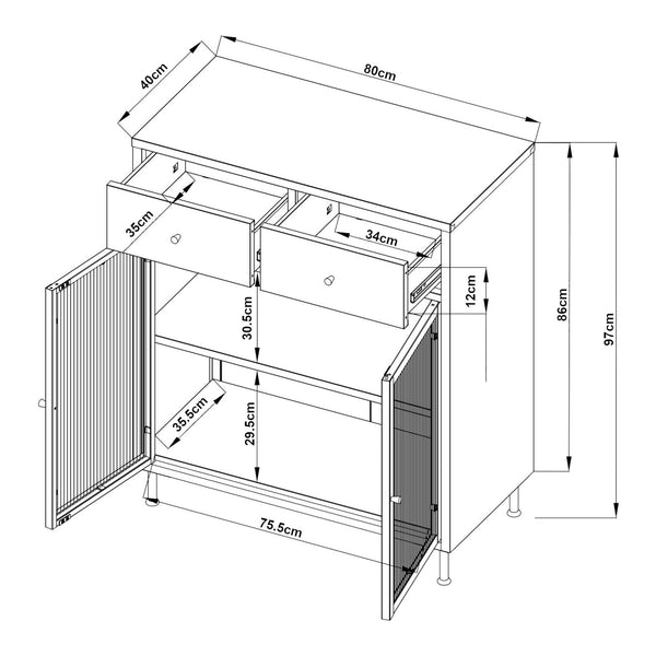 Kredens Lindau stalowy 97x80x40 cm kremowy biały [en.casa]