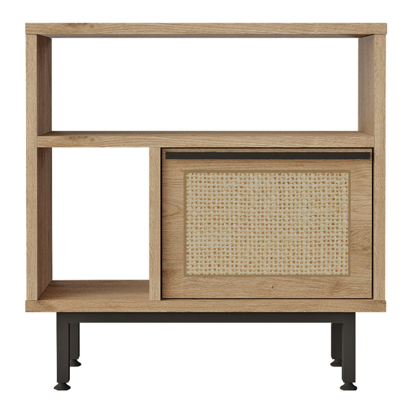 Stolik boczny Kvænangen 60x60x26 cm dąb/rattan [en.casa]