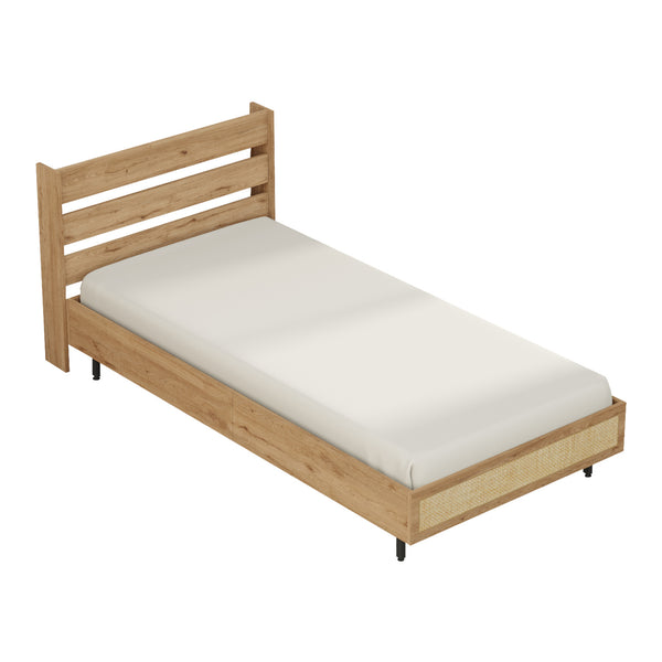 Łóżko pojedyncze Kvænangen 100x200 cm dąb/rattan [en.casa]