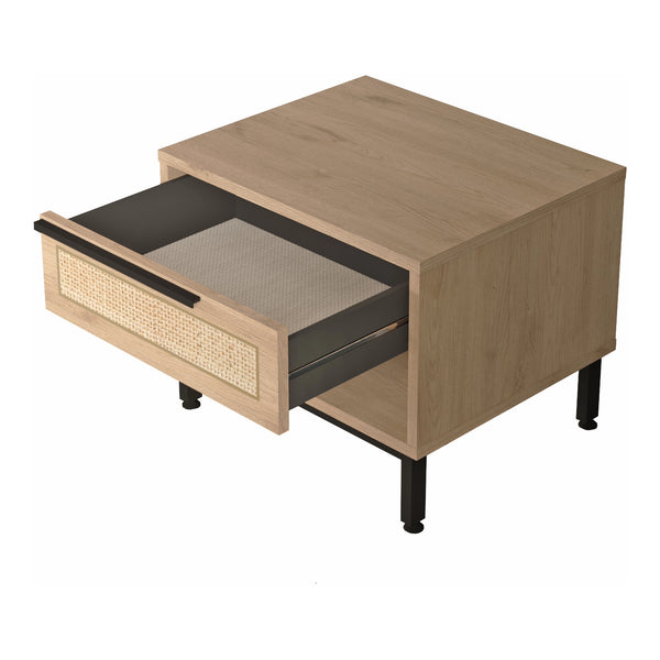 Stolik nocny Kvænangen 43x54x45 cm dąb/rattan [en.casa]