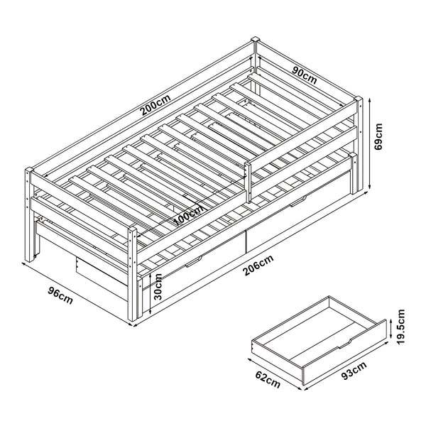 Sonkajärvi podwójne łóżko dziecięce z materacem 90x200cm natura [en.casa]