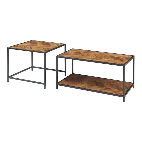 2-częściowy stolik kawowy Kurghore, czarny/dębowy, ciemny [en.casa]
