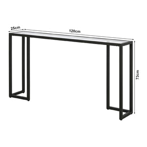 Konsolowy stół Ouby z szklaną płytą 120x25x73 cm Czarny [en.casa]