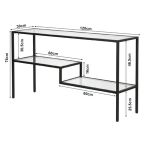 Konsola Videnel z szklaną płytą 120x30x76 cm Czarny [en.casa]