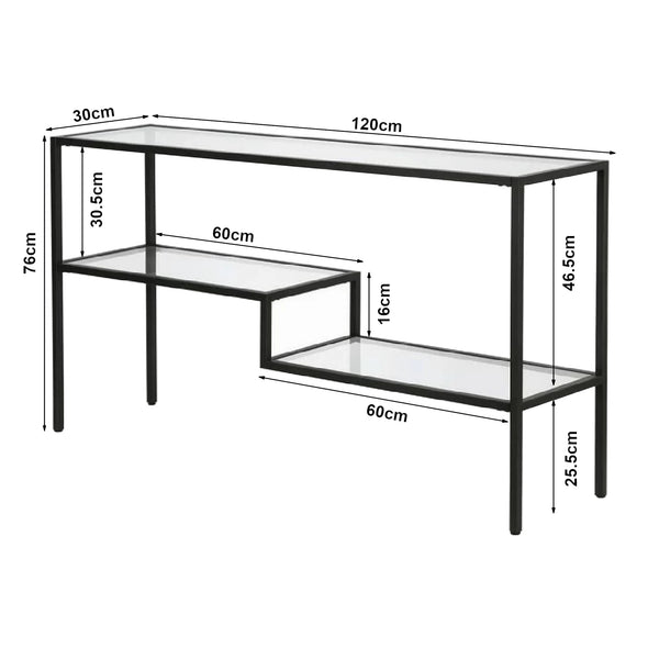 Konsola Videnel z szklaną płytą 120x30x76 cm Czarny [en.casa]