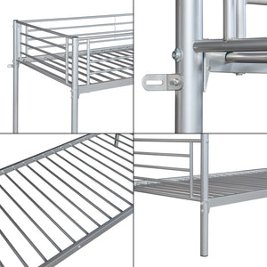 Soppsar metalowe łóżko piętrowe z 2 materacami 200x90 cm srebrne [en.casa]