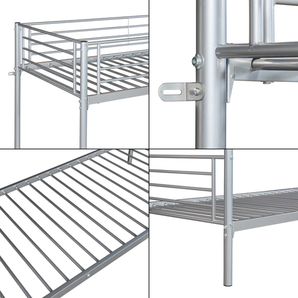 Soppsar metalowe łóżko piętrowe z 2 materacami 200x90 cm srebrne [en.casa]