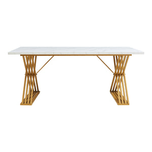 Stół do jadalni Hujaari dla 6 osób o marmurowym wyglądzie, biały/złoty [en.casa]