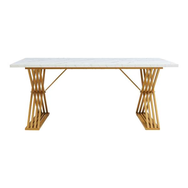 Stół do jadalni Hujaari dla 6 osób o marmurowym wyglądzie, biały/złoty [en.casa]