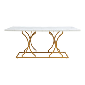 Stół do jadalni Figa dla 6 osób o marmurowym wyglądzie, biały/złoty [en.casa]