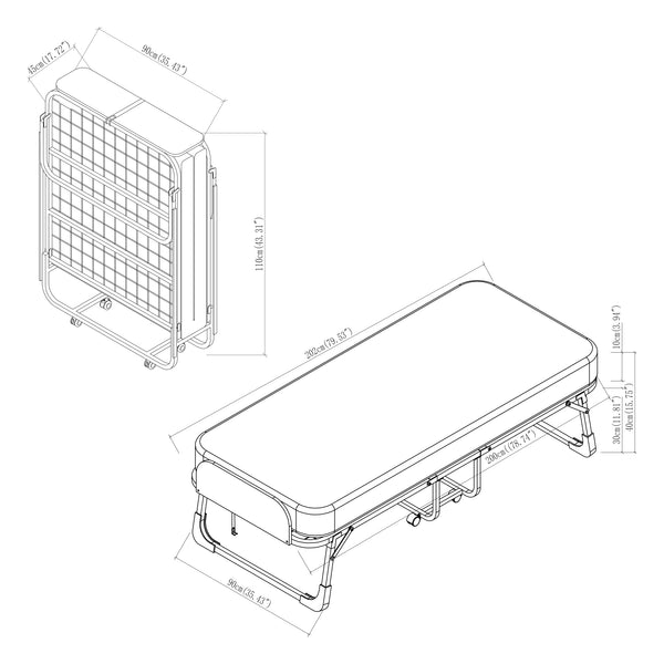 Metalowe łóżko składane Lustendi z materacem 200x90cm czarny/dąb [en.casa]