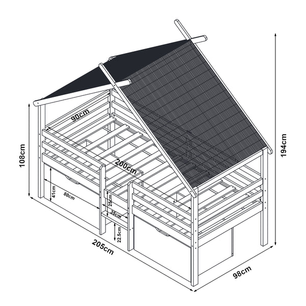 Surnadal łóżko domowe z materacem 90x200 cm drewno sosnowe biały/naturalny [en.casa]