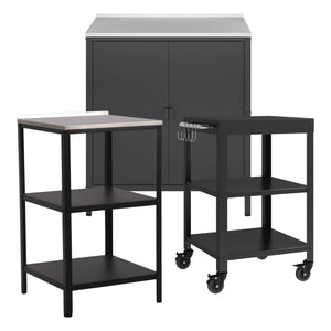 Zestaw zewnętrzny Bolognano z półką stojącą i wózkiem do serwowania czarny, matowy [casa.pro]