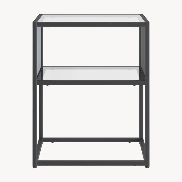 Stolik boczny Tronevn ze szklanym blatem 50x40x40 cm czarny [en.casa]
