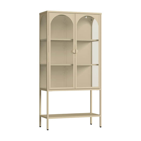 Szafa witrynowa Klippestad stal 160x80x35 cm kolor wielbłądzi [en.casa]