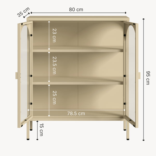 Witryna-komoda Klippestad stal 95x80x35 cm kolor wielbłądzi [en.casa]