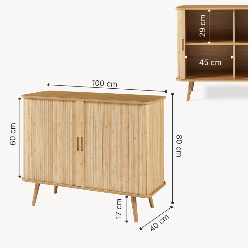 Szkic wymiarowy Szafka boczna Nordkapp 100x40x80 cm bambus [en.casa]