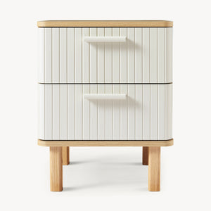 Stolik nocny Ferrersp z 2 szufladami 50x40x40 cm dąb optyka/piaskowy kolor [en.casa]