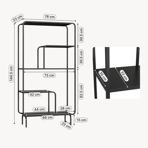 Regał na książki Færder stal 145x76x33 cm czarny [en.casa]