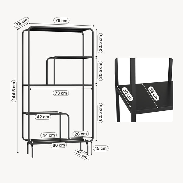 Regał na książki Færder stal 145x76x33 cm czarny [en.casa]