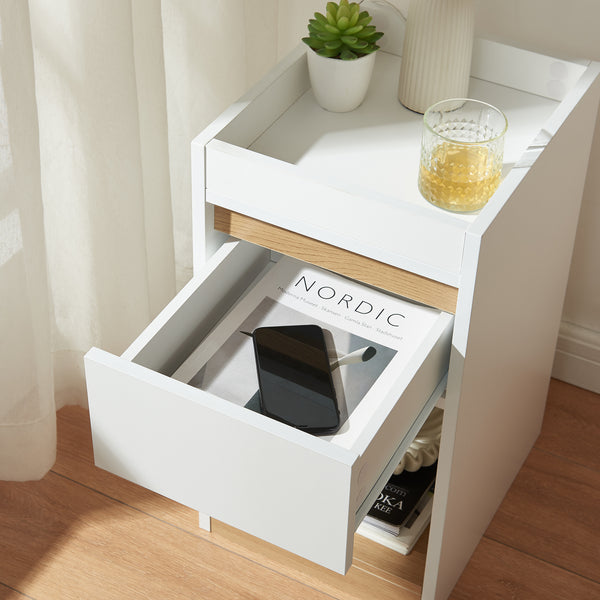 Stolik nocny Lure 55x30x35 cm biały/dąb [en.casa]