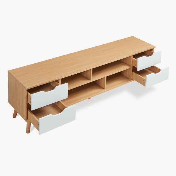 Szafka RTV Bordkak 140x30x45 cm dąb optyczny/biały [en.casa]