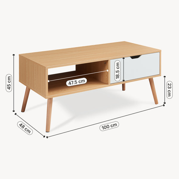 Stolik kawowy Bordkak z szufladą 100x48x45 cm dąb optyka/biały [en.casa]