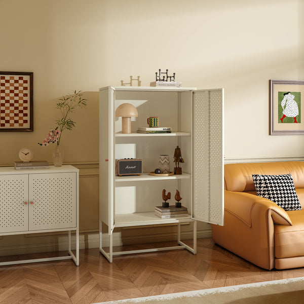 Highboard Viitasaari 150x80x40 cm stal kremowobiały [en.casa]