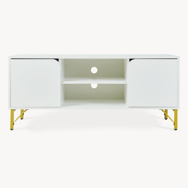 Szafka RTV Reyri 120x39x52 cm Biała/Złota [en.casa]