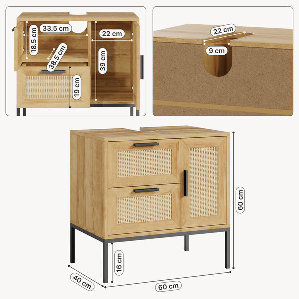 Szafka pod umywalkę Marhasa 60x60x40 cm dąb optyka/czarny [en.casa]