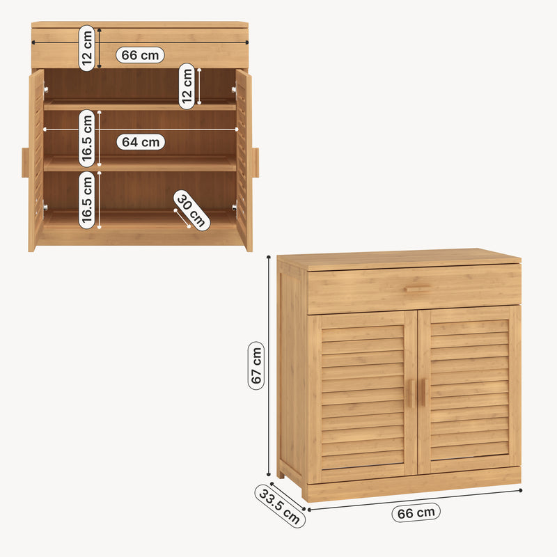 Szkic wymiarowy Szafka na buty Aarela 67x66x34 cm bambus [en.casa]