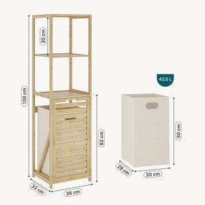 Regał łazienkowy z koszem na pranie Anun 130x36x33 cm bambus kolor drewna [en.casa]