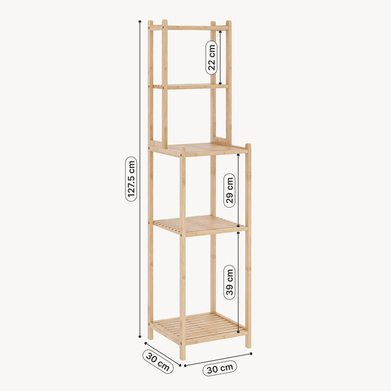 Szkic wymiarowy Regał łazienkowy Anun 128x30x30 cm bambus naturalny [en.casa]