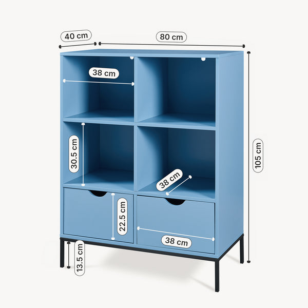 Regał na książki z 2 szufladami Colwyn 105x80x40 cm Niebieski [en.casa]