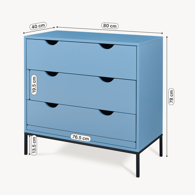 Szkic wymiarowy Komoda Colwyn 78x80x40 cm Niebieska [en.casa]