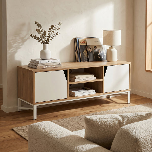 Szafka RTV Kerrköndam 120x40x46 cm dąb dekor/biały [en.casa]