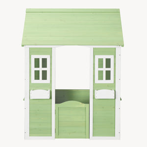 Domek dla dzieci Kuoldsvin z drewna jodłowego 144x102x90 cm Zielony/Biały [en.casa]