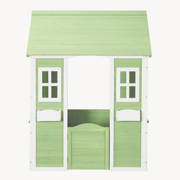 Domek dla dzieci Kuoldsvin z drewna jodłowego 144x102x90 cm Zielony/Biały [en.casa]